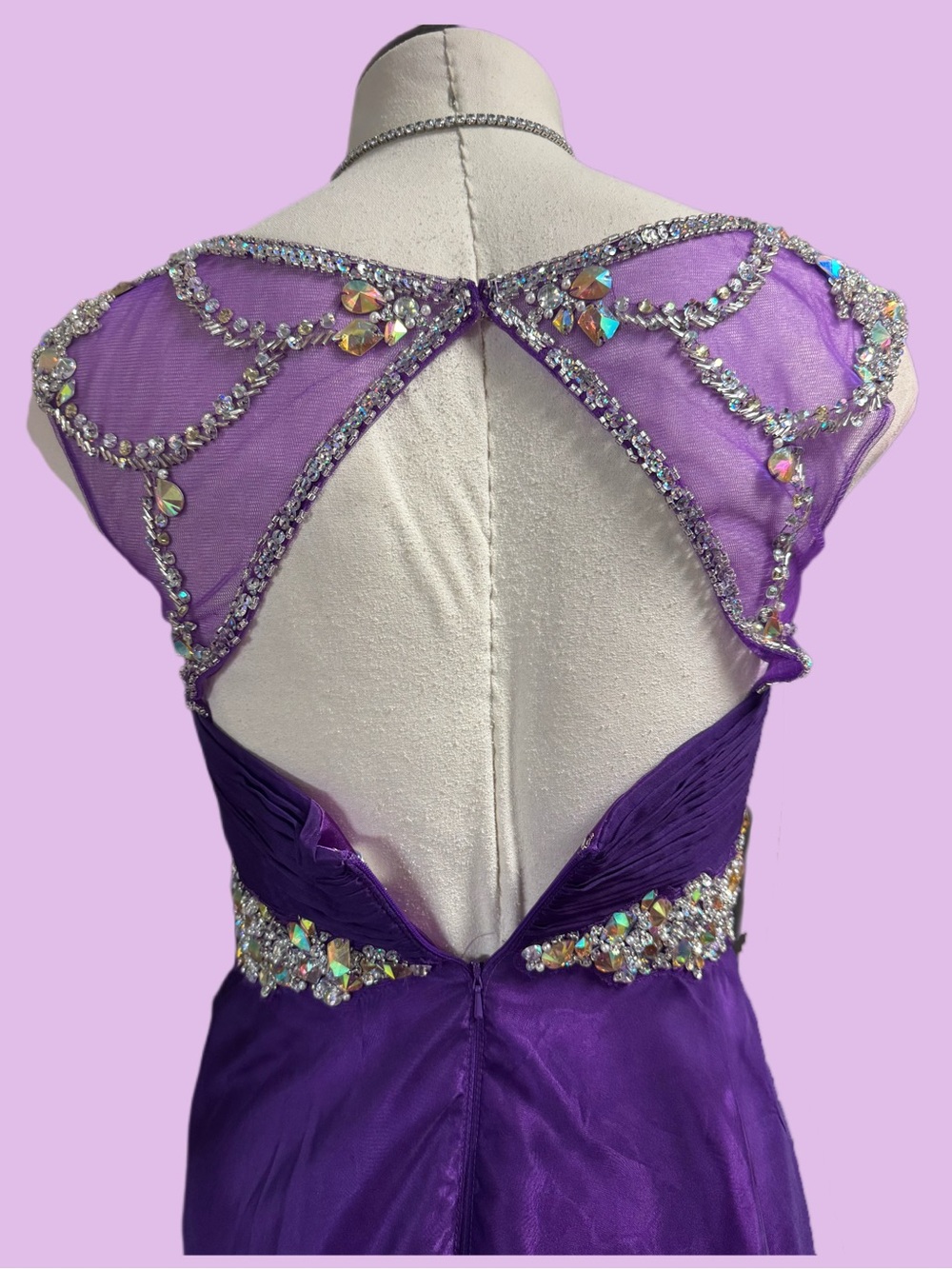 Radiant Purple Beaded Prom Gown with Illusion Jewel Neck - Picture 3 of 4